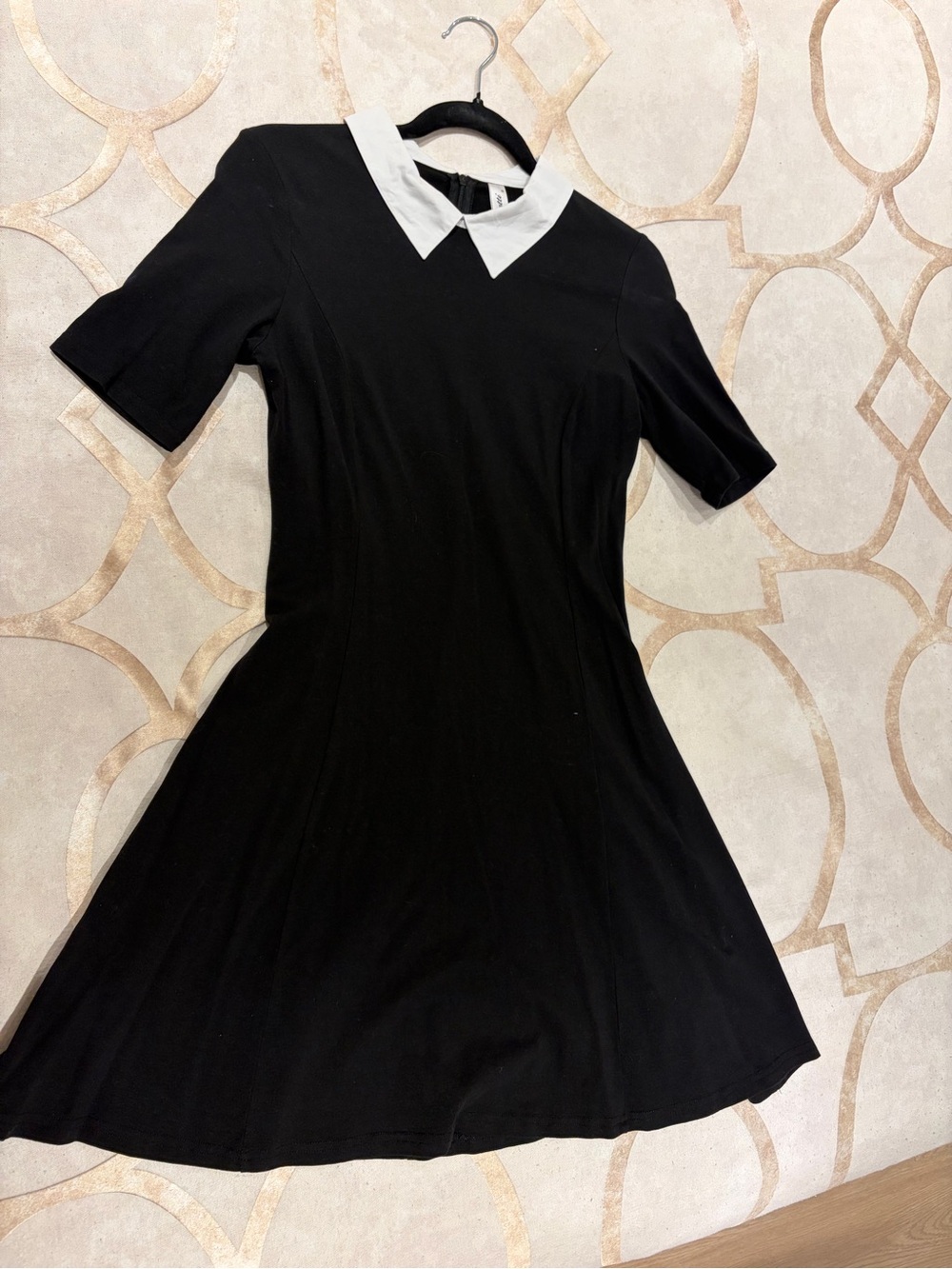 Classic Black Fit-and-Flare Dress with White Collar